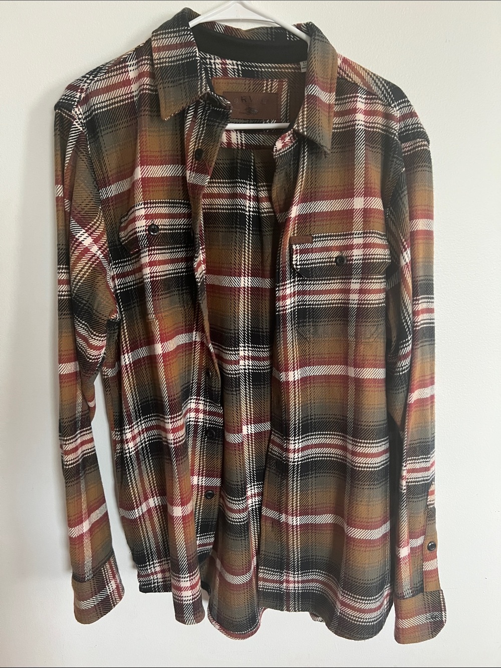 Orvis Men's Plaid Button-Down Shirt Jacket in Brown, Black, Red